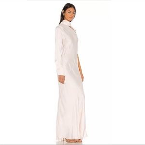 Young Fabulous & Broke Ivory Satin mock neck one shoulder Febe Bias Maxi dress